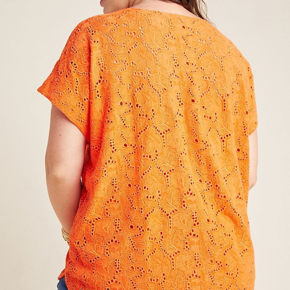 Anthropologie Maeve Orange Eyelet Short-Sleeve Blouse - Picture 2 of 5